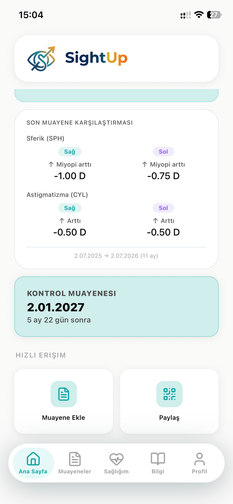 Ana Sayfa — Son muayene karşılaştırması ve kontrol muayenesi