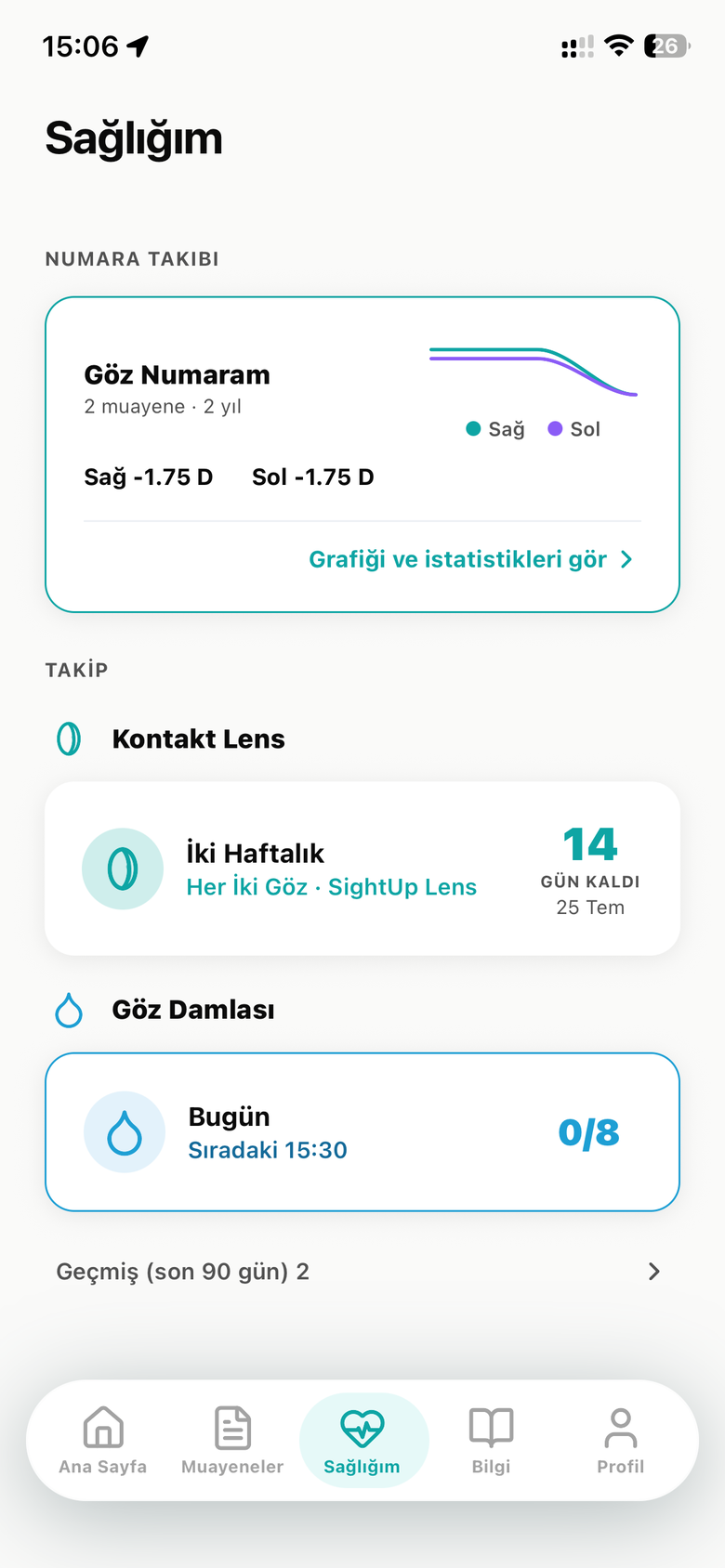 Sağlığım sekmesi