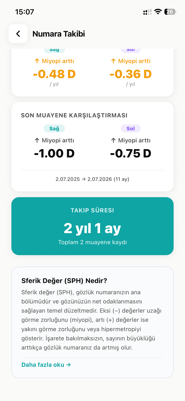 Numara Takibi — takip süresi ve SPH bilgi kutusu