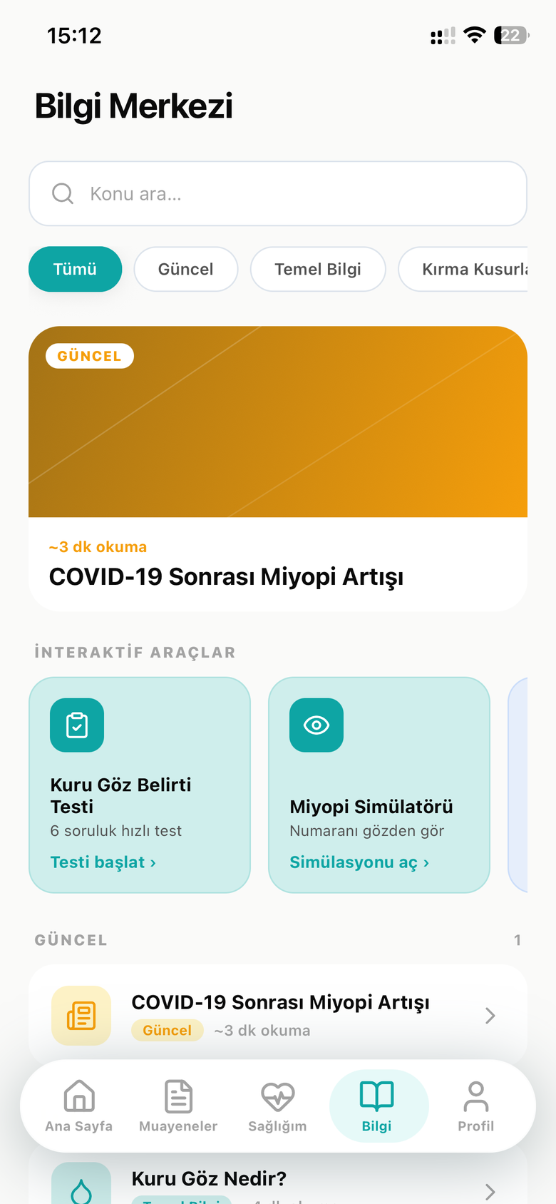 Bilgi Merkezi ana ekranı