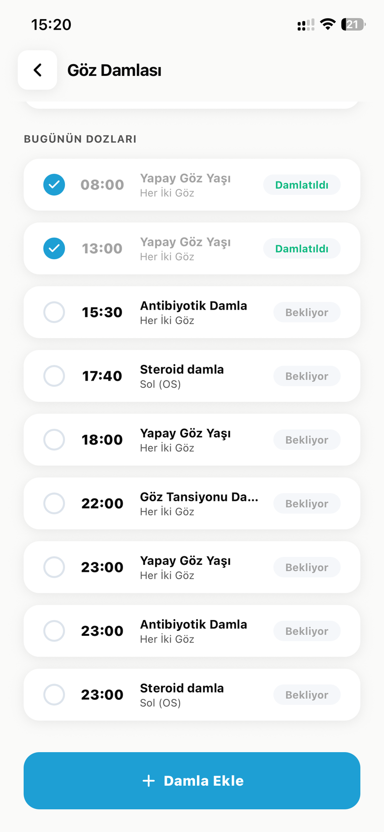 Bugünün dozları listesi
