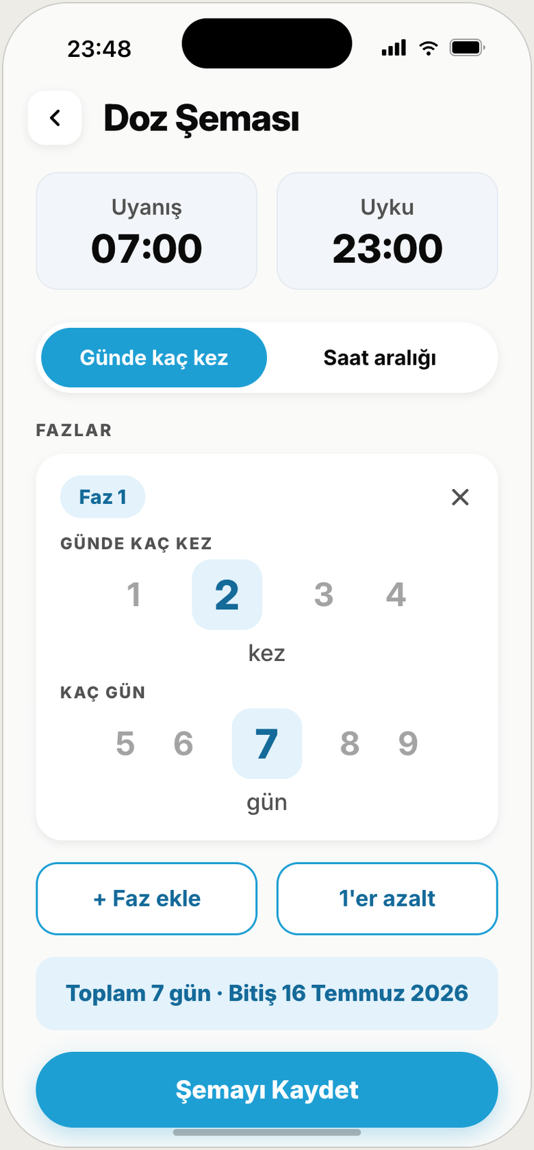 Azaltarak Kes doz şeması — fazlar